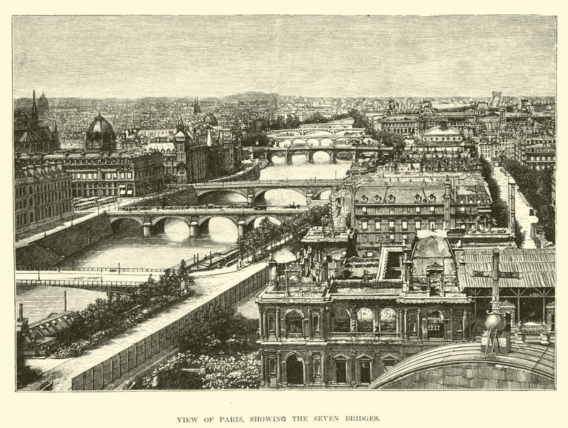 Ansicht von Paris, die sieben Brücken zeigend von English School