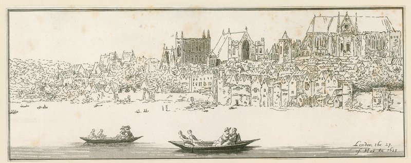 Ansicht des Westminster Palace, London, am 27. März 1652 von English School