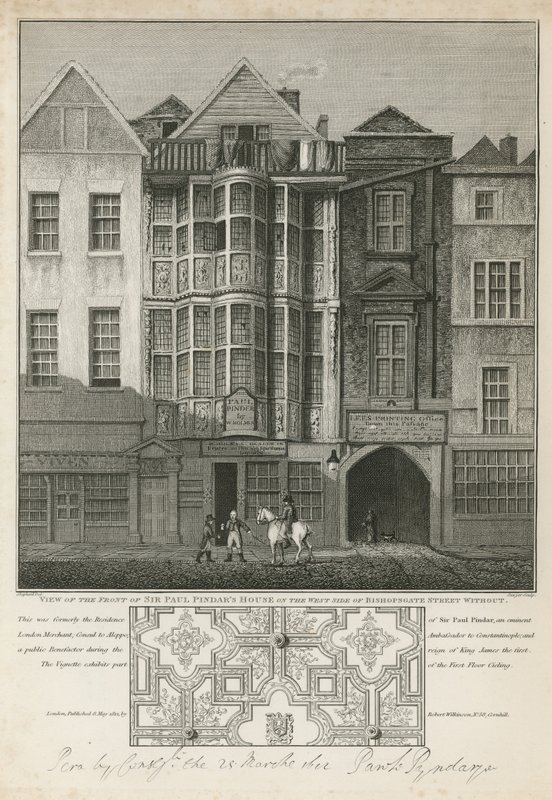 Ansicht der Vorderseite des Hauses von Sir Paul Pindar von English School