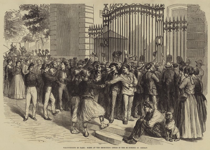 Freiwilligendienst in Paris, Szene im Rekrutierungsbüro in St. Dominic, St. German (Stich) von English School