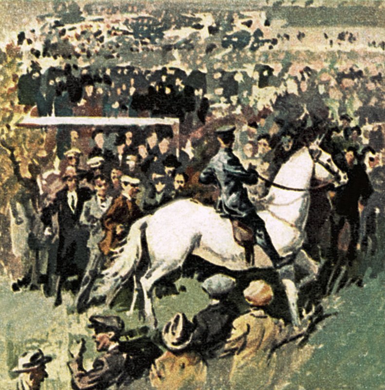 Weißes Pferd beim Pokalfinale 1923 in Wembley von English School