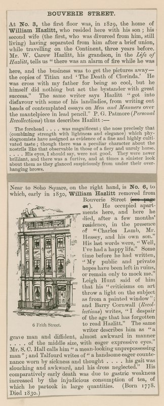 William Hazlitt und 6 Frith Street von English School