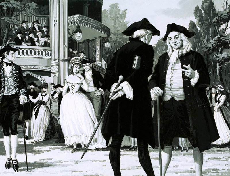 William Hogarth macht einen Spaziergang in den Vauxhall Gardens von English School