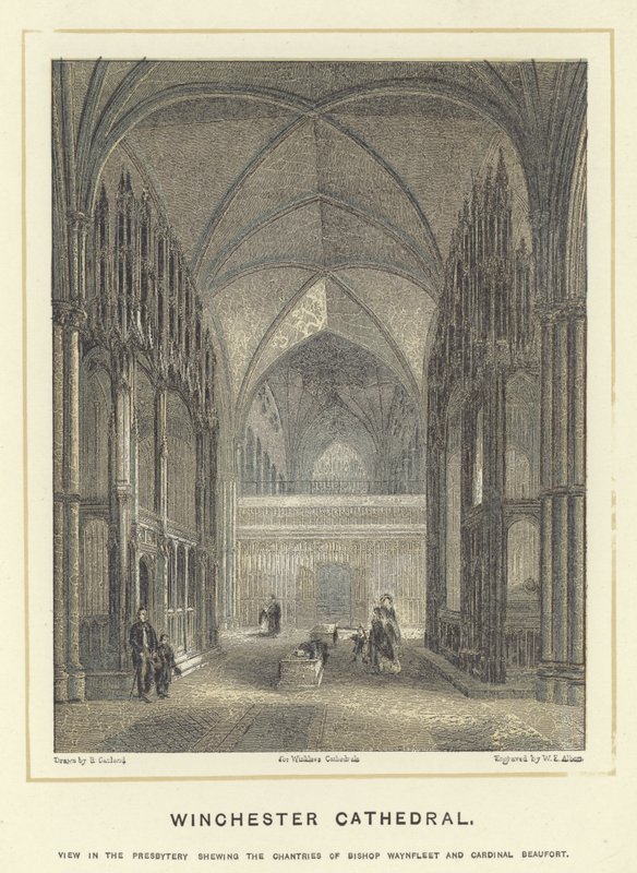 Kathedrale von Winchester, Blick im Presbyterium mit den Kapellen von Bischof Waynfleet und Kardinal Beaufort von English School