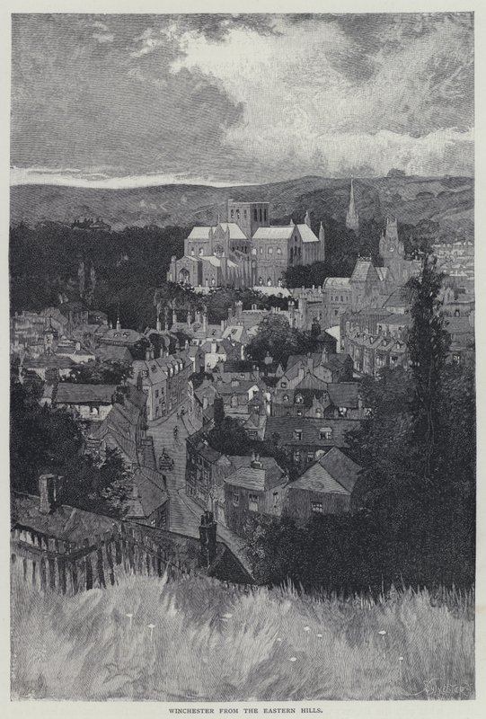 Winchester, von den östlichen Hügeln (Litho) von English School