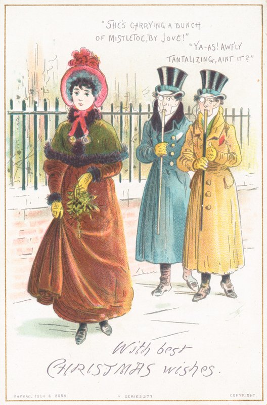 Frau trägt Mistelzweig, Weihnachtskarte von English School