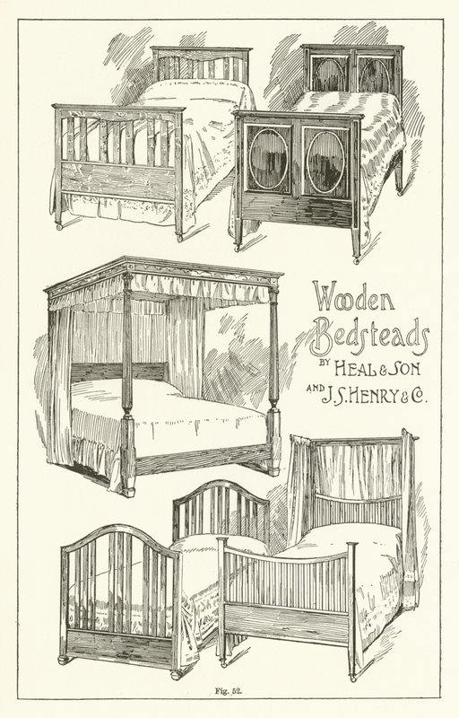 Holzbetten, von Heal and Son und J S Henry and Company von English School
