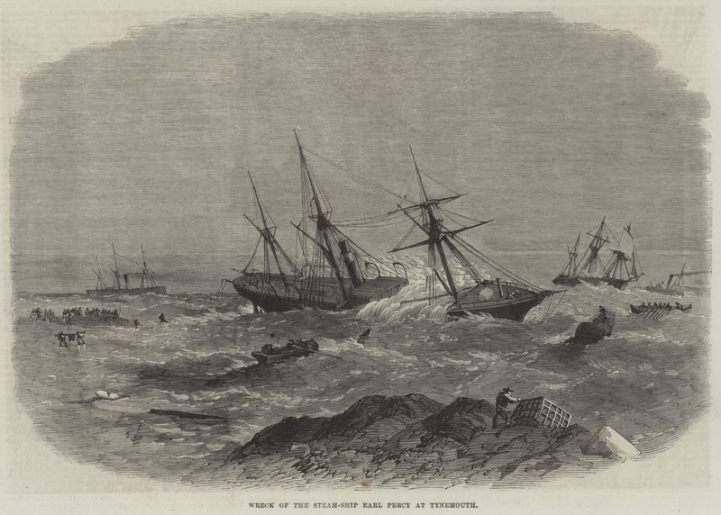 Schiffswrack des Dampfschiffs Earl Percy bei Tynemouth (Stich) von English School