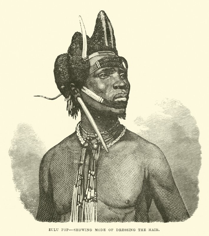 Zulu-Schönling, zeigt eine Art, das Haar zu frisieren von English School