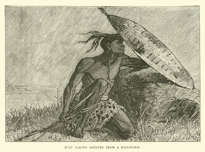 Zulu sucht Schutz vor einem Hagelsturm von English School