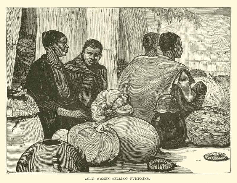 Zulu-Frauen verkaufen Kürbisse von English School