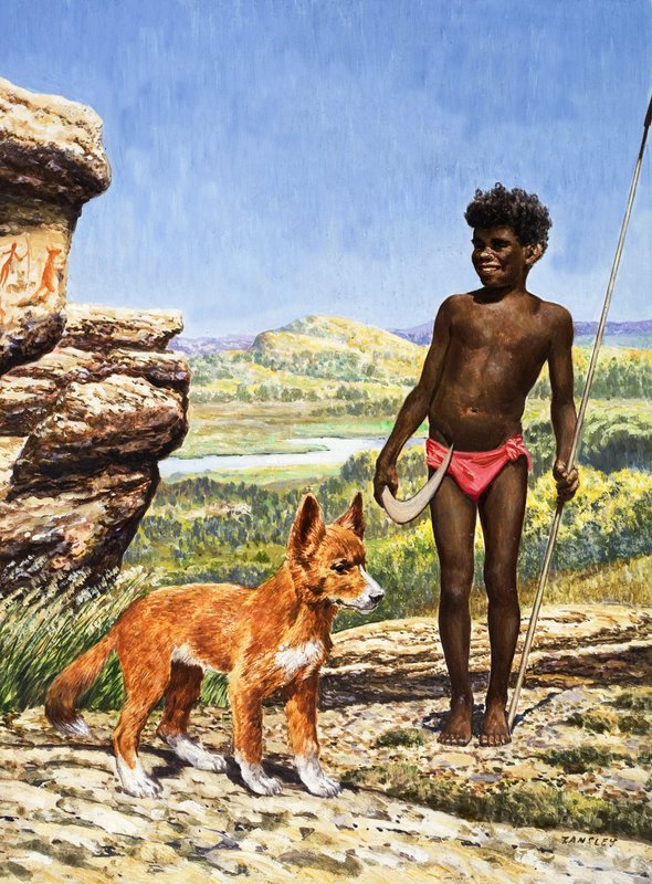 Aborigine-Junge mit Dingo von Eric Tansley