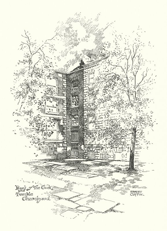 Altes London: Rückseite des Cock und Temple Kirchhofs von Ernest (after) Coffin