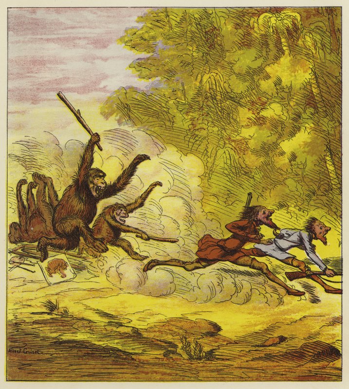 Die Brüder Bold verfolgt von wütenden Gorillas von Ernest Henry Griset