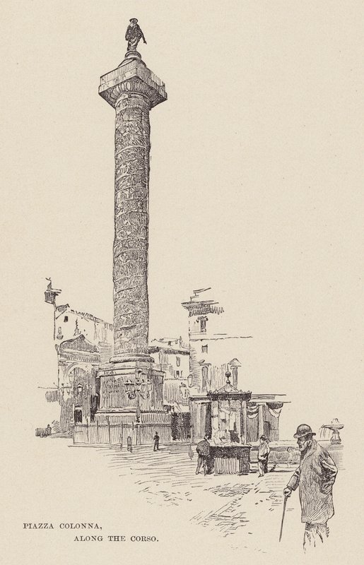 Piazza Colonna, entlang des Corso (Gravur) von Ettore Tito