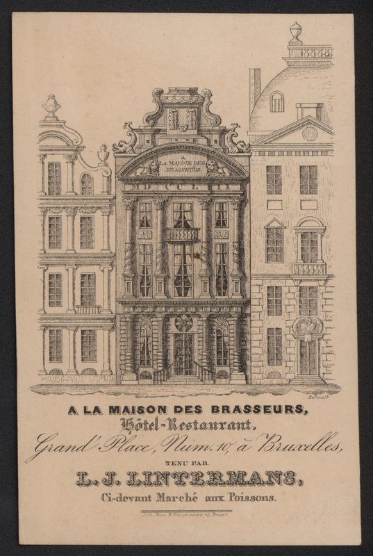 A La Maison Des Brasseurs, Hotel Restaurant, Brüssel, L J Lintermans (Gravur) von European School