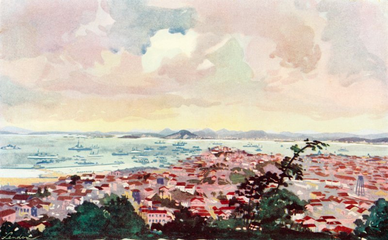 Ansicht von Rio und der Bucht mit dem Bau der großen Kaimauer von Messrs Walker und dem nun zurückgewonnenen Gebiet von European School