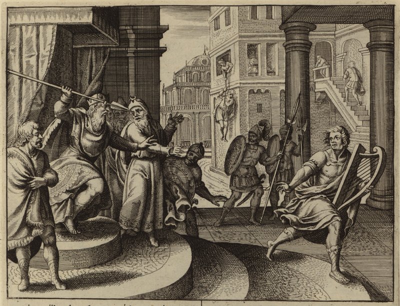 David flieht nach Sauls Mordversuch (Gravur) von European School