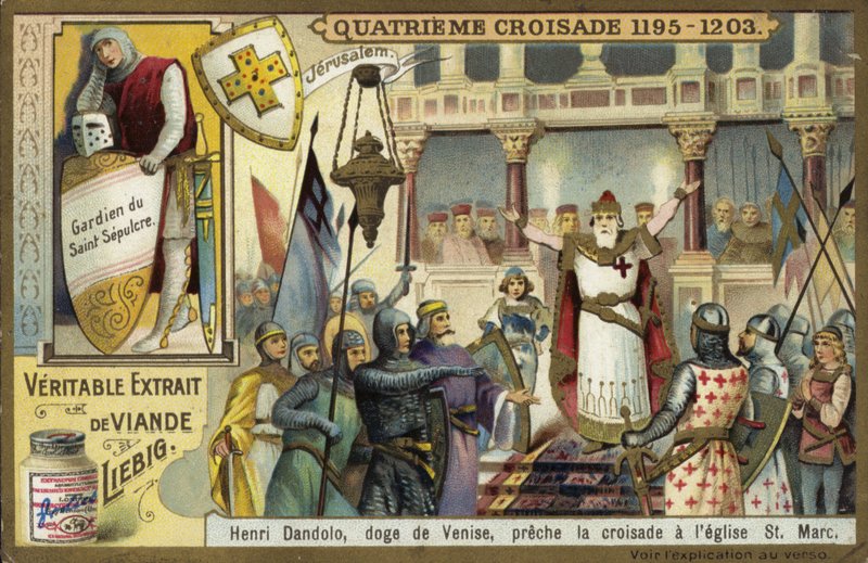 Enrico Dandolo, Doge von Venedig, predigt den Vierten Kreuzzug in der Markuskirche, Venedig von European School