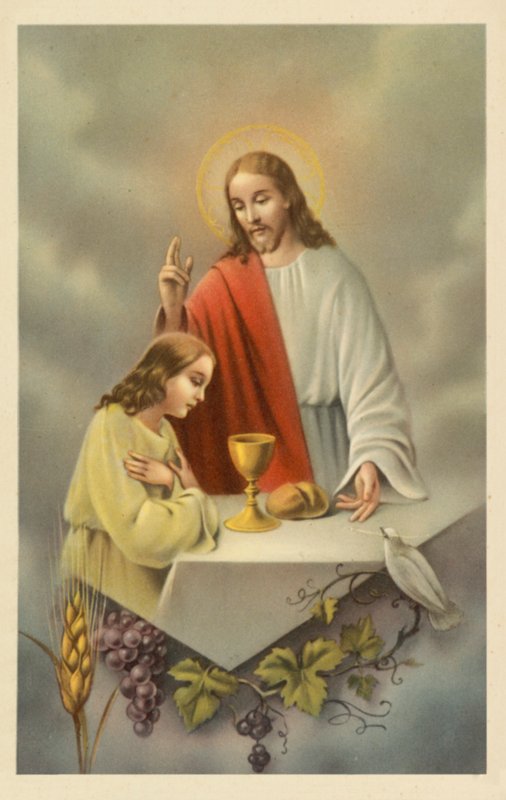 Jesus Christus segnet ein Mädchen bei der Erstkommunion von European School