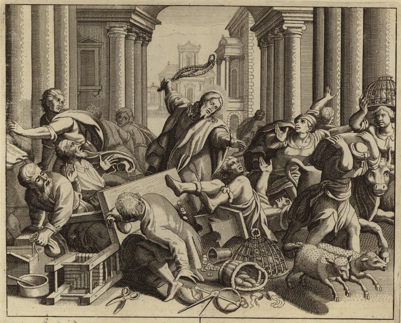 Jesus Christus vertreibt die Geldwechsler aus dem Tempel (Gravur) von European School