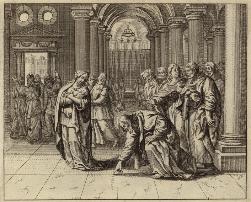 Jesus und die Ehebrecherin (Gravur) von European School