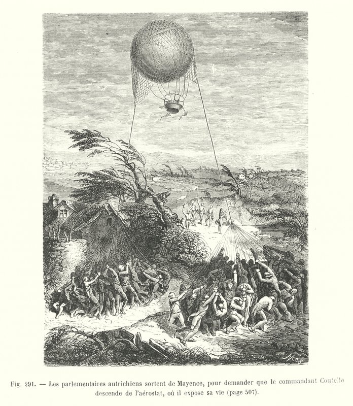 Die österreichischen Parlamentarier verlassen Mainz, um zu verlangen, dass Kommandant Coutella vom Aerostat absteigt, wo er sein Leben riskiert von European School