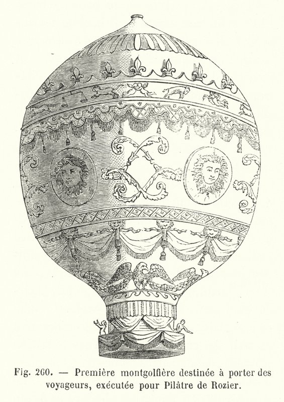 Erste Montgolfière für Passagiere, ausgeführt für Pilatre de Rozier (Stich) von European School
