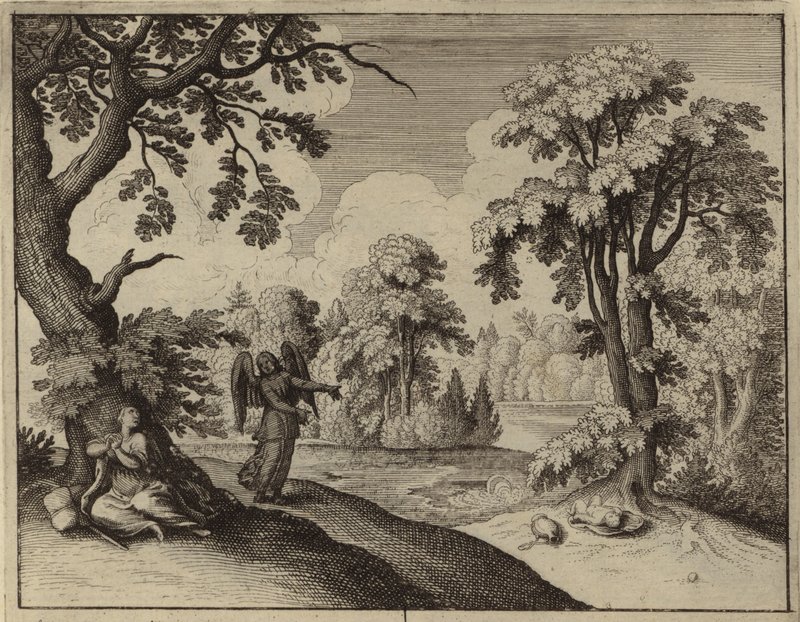 Der Engel tröstet Hagar in der Wüste (Stich) von European School