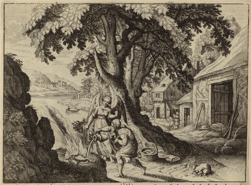 Der Engel des Herrn erscheint Gideon (Gravur) von European School