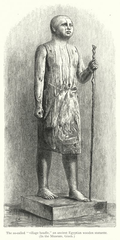 Der sogenannte "Dorfpolizist", eine altägyptische Holzstatuette (Gravur) von European School