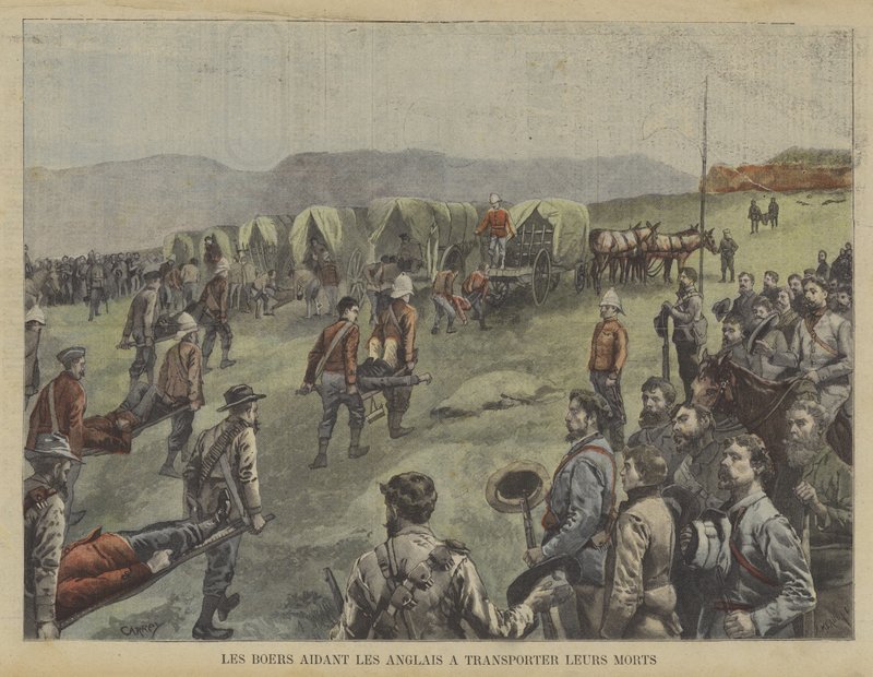 Buren helfen den Briten, ihre Toten vom Schlachtfeld zu bergen von Fortune Louis Meaulle