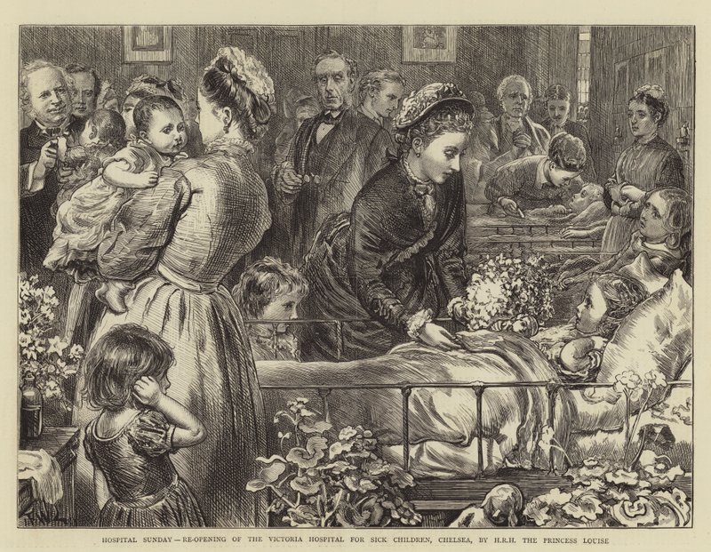 Hospital Sunday, Wiedereröffnung des Victoria-Krankenhauses für kranke Kinder, Chelsea, durch HRH Prinzessin Louise von Francis Wilfred Lawson