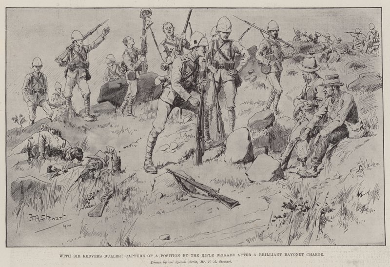 Mit Sir Redvers Buller, Eroberung einer Position durch die Rifle Brigade nach einem brillanten Bajonettangriff von Frank Algenon Stewart
