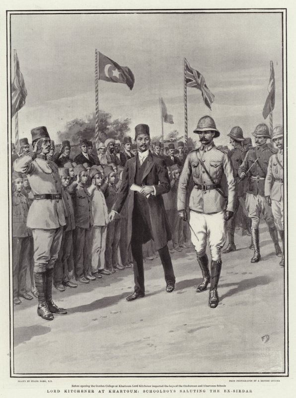 Lord Kitchener in Khartum, Schuljungen salutieren dem Ex-Sirdar von Frank Dadd