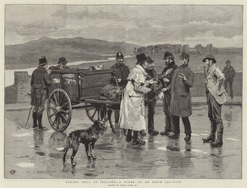Mauterhebung in Irland, eine Szene auf einem irischen Schweinemarkt von Frank Dadd