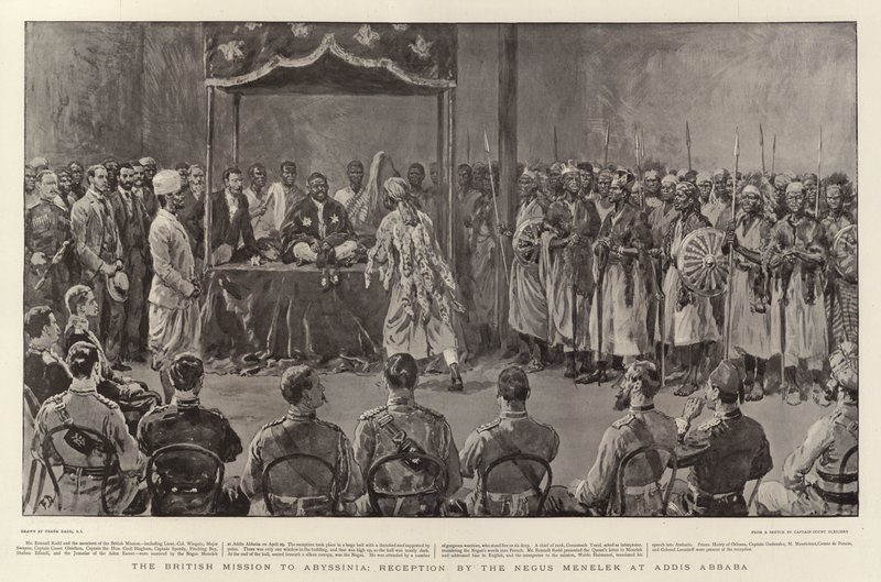 Die britische Mission in Abessinien, Empfang durch den Negus Menelek in Addis Abeba von Frank Dadd