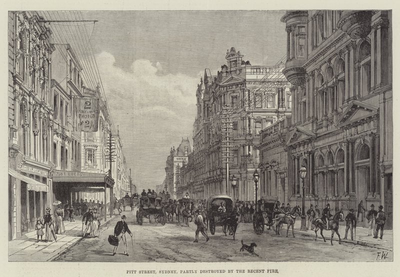 Pitt Street, Sydney, teilweise zerstört durch das kürzliche Feuer von Frank Watkins