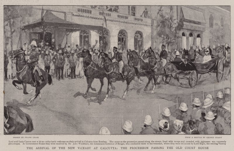 Die Ankunft des neuen Vizekönigs in Kalkutta, die Prozession passiert das Alte Gerichtsgebäude von Frank Craig