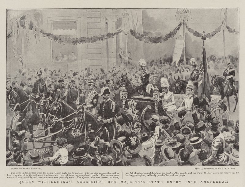 Königin Wilhelminas Thronbesteigung, der Staatseintritt Ihrer Majestät in Amsterdam von Frank Dadd