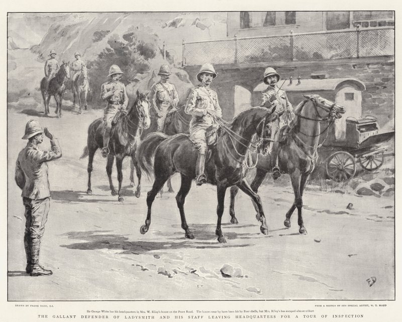 Der tapfere Verteidiger von Ladysmith und sein Stab verlassen das Hauptquartier für eine Inspektionsreise von Frank Dadd