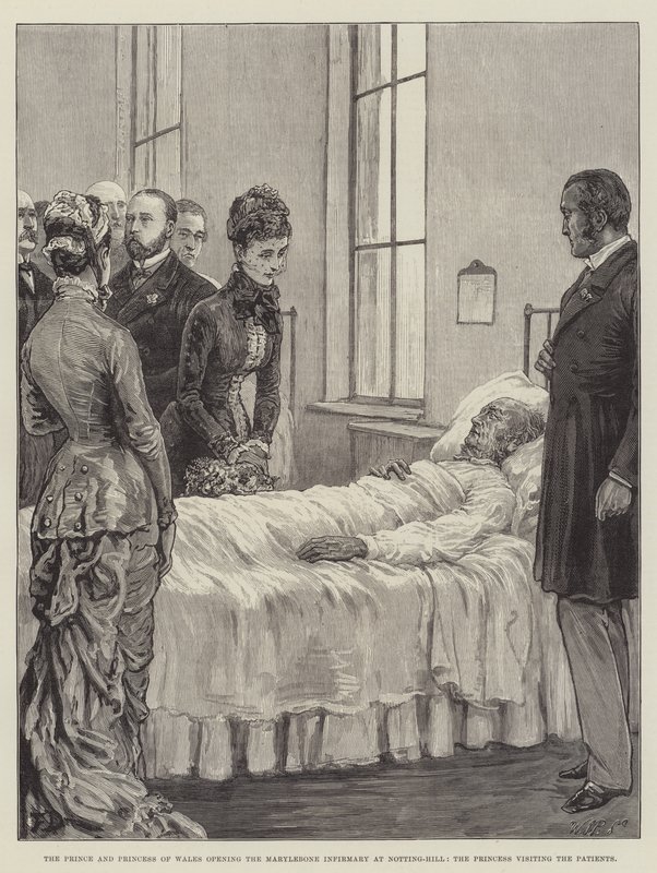 Der Prinz und die Prinzessin von Wales eröffnen das Marylebone Infirmary in Notting-Hill, die Prinzessin besucht die Patienten von Frank Dadd