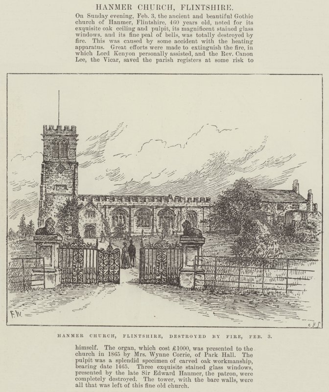 Hanmer Kirche, Flintshire, durch Feuer zerstört, 3. Februar von Frank Watkins