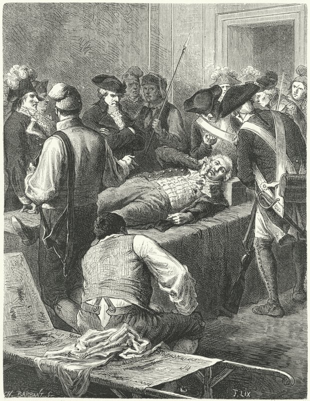 Der verwundete Maximilien Robespierre im Komitee für öffentliche Sicherheit wartet auf seine Hinrichtung, 1794 von Frederic Theodore Lix
