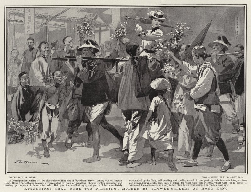 Aufdringliche Aufmerksamkeiten, von Blumenverkäufern in Hongkong bedrängt von Frederic de Haenen