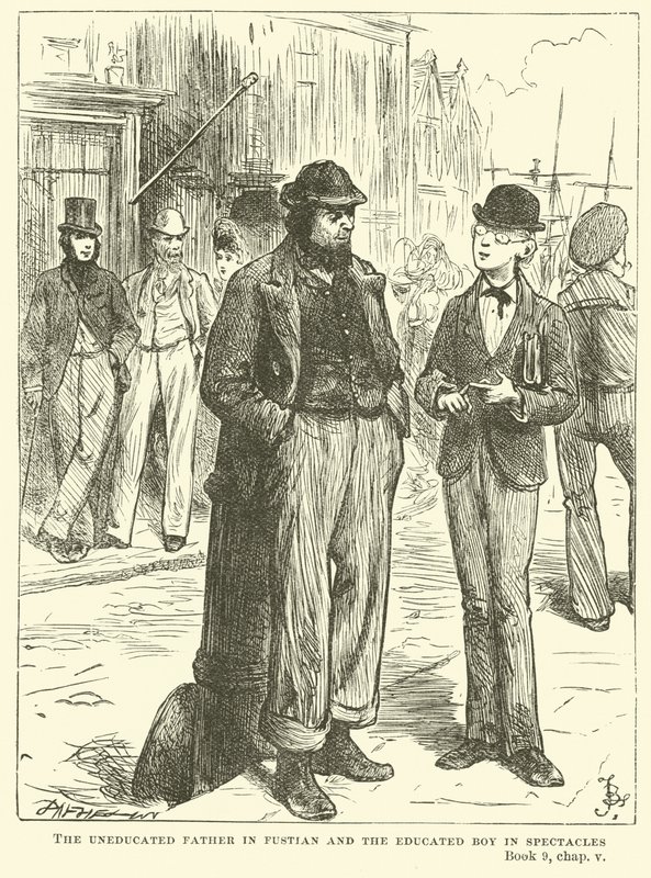 Der ungebildete Vater in Fustian und der gebildete Junge mit Brille von Frederick Barnard