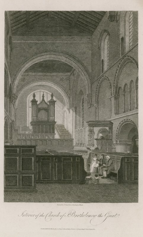 Innenansicht der Kirche St. Bartholomew the Great von Frederick Nash