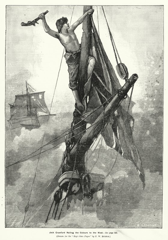 Jack Crawford hisst die Farben am Mast (Gravur) von Frederick William (after) Burton