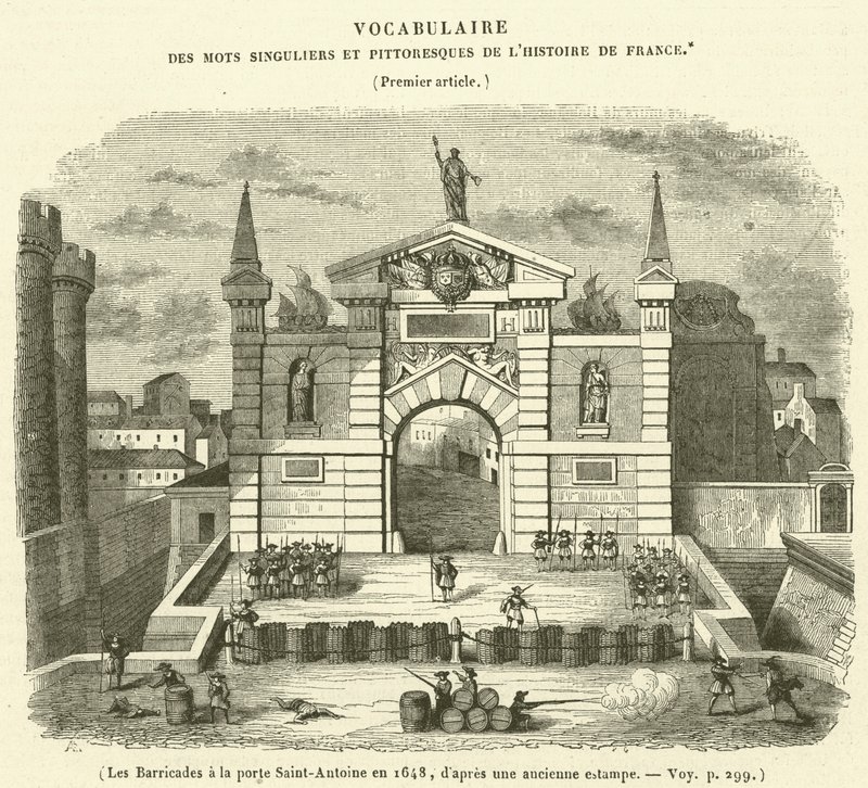 Die Barrikaden am Tor Saint-Antoine im Jahr 1648 von French School