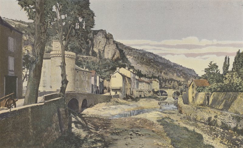 Meyrueis, Die Jonte im unteren Teil der Stadt von French Photographer